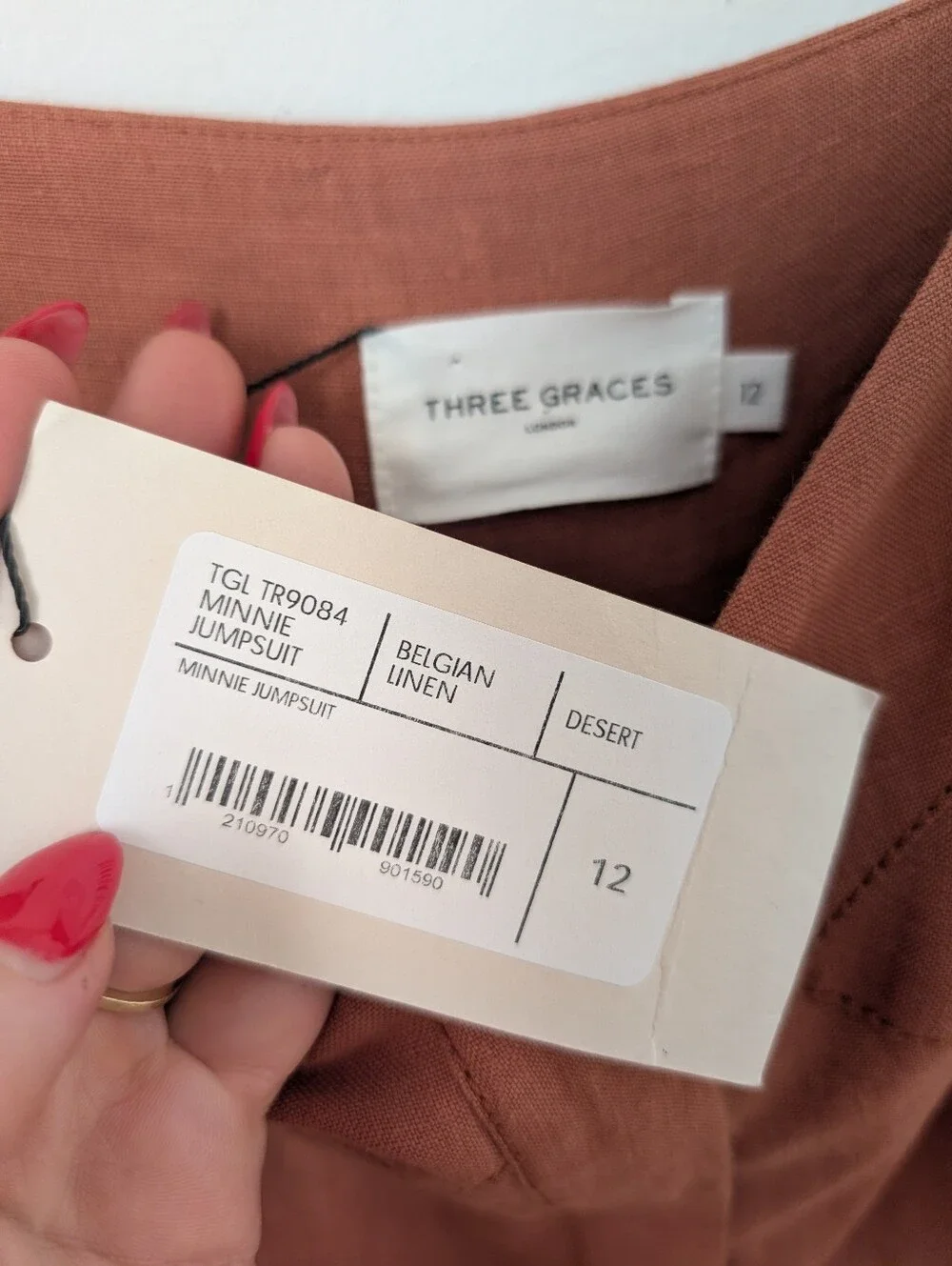 NWT Three Graces London Desert Minnie Warm Tan Brown 100% Linen Relaxed Jumpsuit - Picture 3 of 6